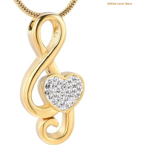 IJD11531 Fashion Luxury Golden Music Note Cremation Urn Pendant Necklace,Stainless Steel Keepsake Jewelry for Ashes or Memorial