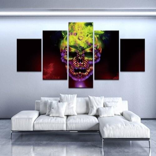Modular 5 Pieces Skull Skeleton Avoid Evil Spirits Colorful Poster Canvas Art Prints Wall Picture Painting Home Decor Office