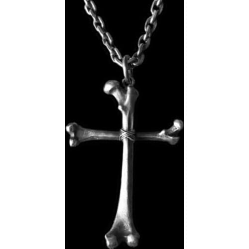 Mens Stainless Steel Bone Cross Thighbone Skeleton Pendant Necklace Silver Color Punk Fashion Biker Skull Jewelry