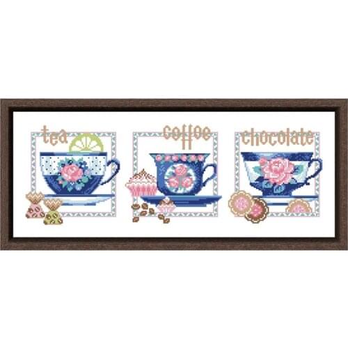 Dreampattern Tea coffee chocolate cross stitch kit pattern design 18ct 14ct 11ct unprint canvas embroidery DIY needlework
