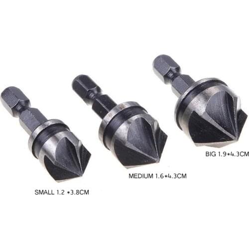 3pcs/set Countersink Bit Set Deburring Drill Bits Tapper Hole Cutter Hand Tools Chamfer Set Woodworkiing Drilling Best Quality