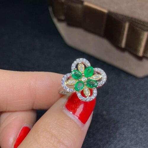 100% Natural and Real Emerald Gemstone Wedding Engagement Ring Jewelry Wholesale 925 Sterling Silver Ring