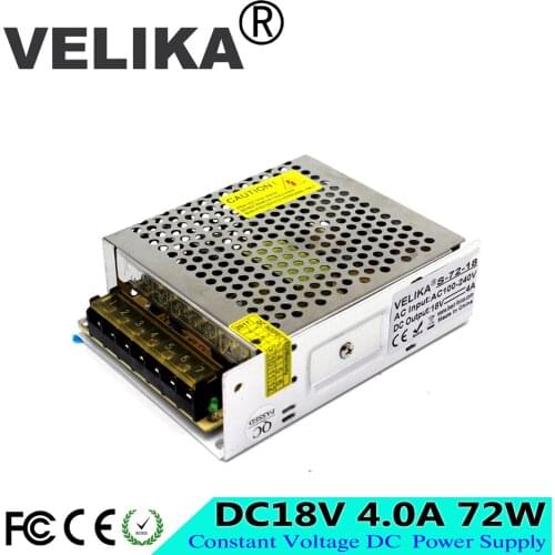 Single Output DC18V 4A 72W Switching Power Supply Driver Lighting Transformer for LED Strip AC 100-240V Input to DC 18V SMPS