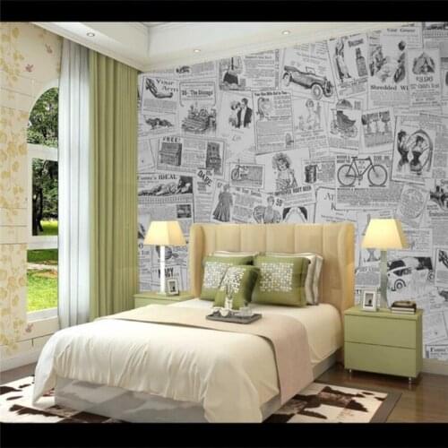 Custom wallpaper 3D painting wall cloth retro background wall old newspaper interior decoration painting