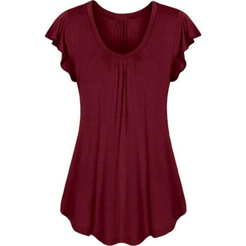 Hot Women T-shirts Solid Color Scoop Neck Short Ruffled Sleeve Bottoming Top T Shirt summer 2021