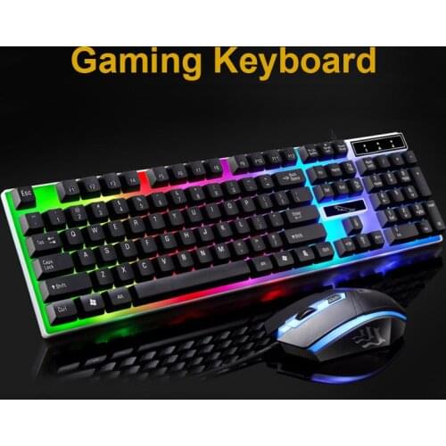Wired Gaming Mechanical Feel Backlight Keyboard Mouse combo USB Mice Flexible Polychromatic LED Lights Computer Gamer