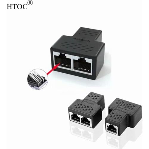 HTOC RJ45 Connector 1 To 2 LAN Ethernet Network Port Splitter Extender CAT5 CAT6 CAT7 Shielded Network Tee Head