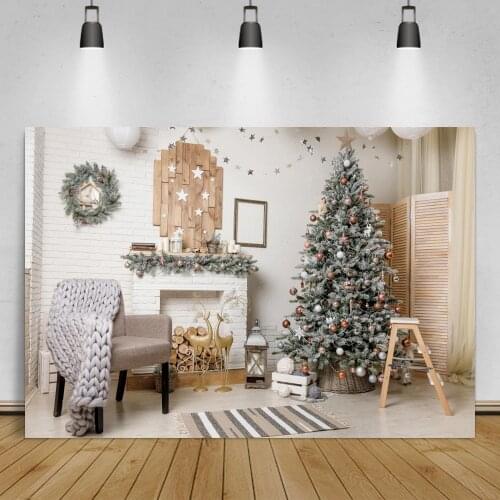 Christmas Backdrops For Photography Tree Fireplace White Wall Wreath Lantern Party Child Baby Interior Photographic Backgrounds