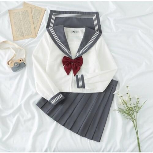 Gray Schoolgirl Uniform Japanese Class Navy Sailor School Uniforms 2021 Students Clothes For Girls Anime COS Sailor Navy Suit