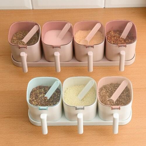 New Spices Box Pepper Spice Shaker Salt Seasoning Organizer Kitchen Cruet Condiment Bottle Jars Container with Spoons