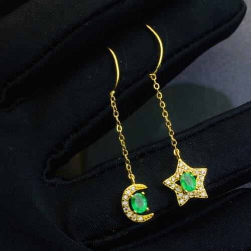 SHILOVEM 925 sterling silver Natural Emerald stud earrings classic fine Jewelry women wedding gift wholesale jce03042682agml