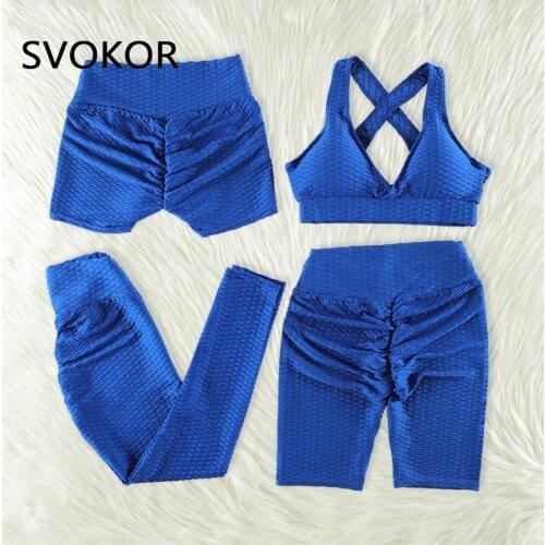 SVOKOR 2/3/4Pcs Sports Set Women Fitness Sportswear Push Up Fitness High Waist Leggings Anti Cellulite Shorts Bras Gym Suits