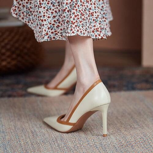 Temperament sexy stiletto high heels shallow mouth pointed toe single shoes women spring and autumn color matching