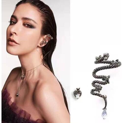 Vintage Animal Earrings Hiphop Crystal Snake Clip Earrings for Women Satement Earrings Hyperbole Show Jewelry Femme Brincos