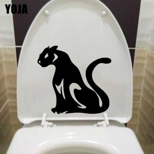 YOJA 20x18.4CM Black Funny Cartoon Cat Toilet Seat Sticker Bedroom Home Wall Decal T5-0025