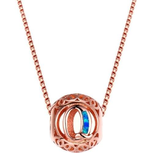 Female Fashion Letter Q Pendant White Blue Opal Necklace Vintage Rose Gold 925 Silver Birthstone Necklaces For Women Men Jewelry