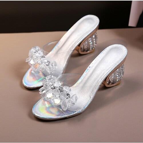 2021 New PVC Jelly Sandals Women Crystal Peep Toe High Heels shoes Crystal Transparent Heel Sandals Slippers Pumps Women Shoes