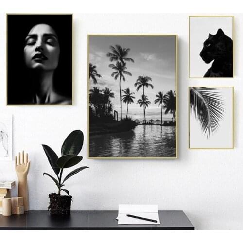 Women Portraits Canvas Painting Black Panther Palm Tree Still Life Wall Art Posters Prints Pictures Home Decor Nordic Room Decor