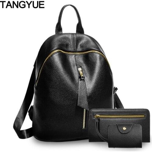 TANGYUE Leather Women Backpack Female School Bag Set Black 2018 Back Pack Womens Backpacks for Girls Teenagers Bagpack Rucksack