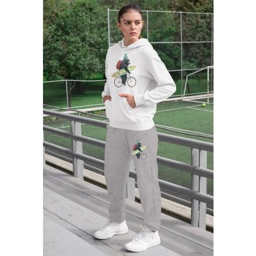Angemiel Wear Sörfe On Outgoing Bear Women 'S Tracksuit Set White Hooded Sweatshirt Gray Sweatpants
