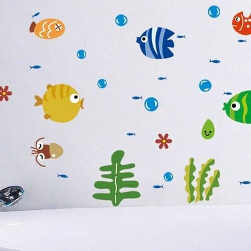 1Pcs Kawaii Washroom Baby Room Decors Lovely Tropical Cartoon Fish Sea Bubble Ocean World Removable Wall Sticker
