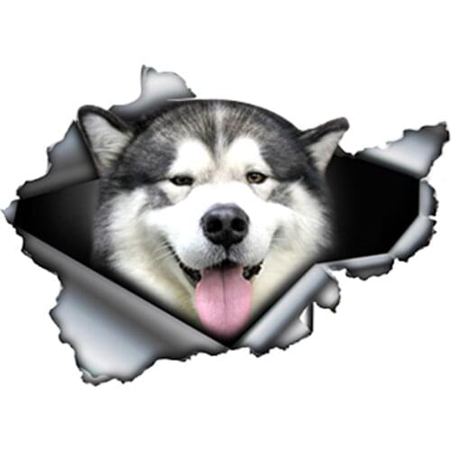 13cm X 9.3cm 1 Pcs Malamute Torn Car Sticker Pet Dog Car Decoration Torn Metal Decal Reflective Car Styling Funny Animal