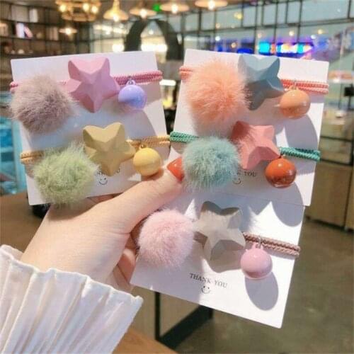 1PCS Plush Ball Hairrope Cute Girl Heart Five-Pointed Star Hair Ring Ties Up The Hair And The Rubber Band Does Not Hurt The Hair