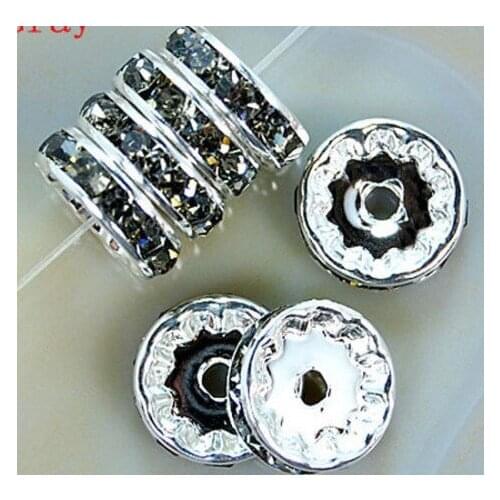 10MM White Blgert3y Spacer Mixed Color Metal Silver Plated Rondelle Rhinestone Loose Beads For DIY bracelet crystal