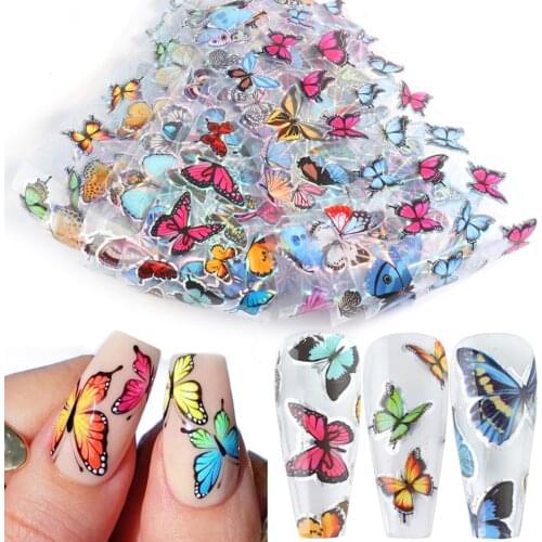 10pcs Butterfly Nail Foils Holographic Stickers for Nails Art Decals Sliders Transfer Paper Wraps Manicure 3D Decorations TR8102