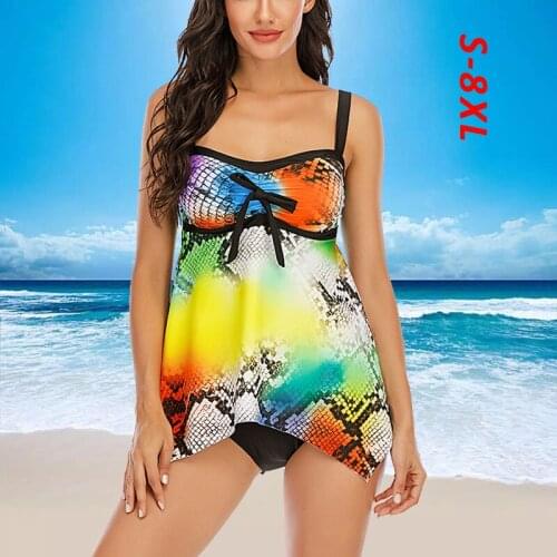 2021 New Vintage Print Plus Size 8XL Tankini Swimsuit Dress Bathing Suit Women Swimwear Skirt Big Size Monokini Bodysuit Female