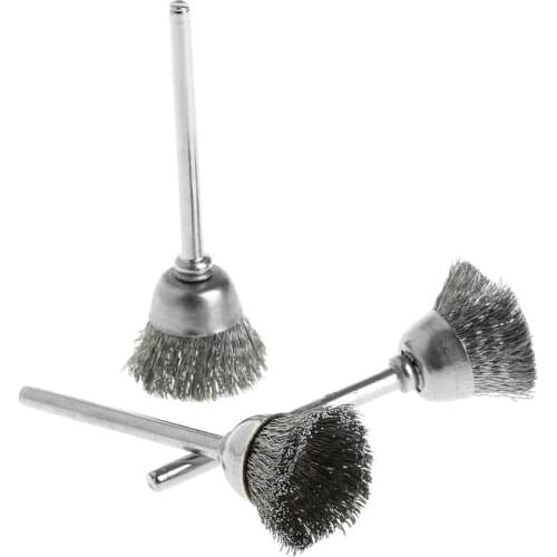 3Pcs Steel Wire Wheel Brush Head Abrasive Deburring Drilling Tools Bowl-shape