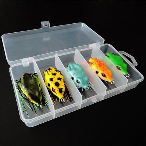 Mounchain 5 Pcs Fishing Lure Set with Tackle Box Artificial Baits 5.5cm/ 10g Frog Shape Lure with Dual Barbed Fishhook