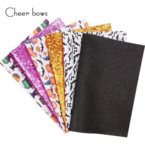 6pcs/set Chunky Pumpkin Leather Set Glitter Faux Leather Sheets For DIY Halloween Decor Handmade Bags Crafts Material 22cm*30cm