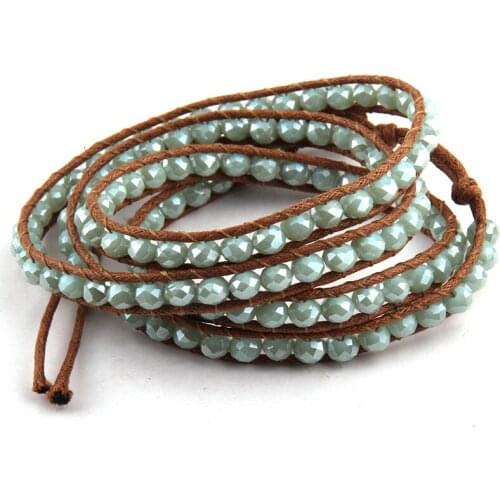 Free Shipping Beautiful Fashion Glass Crystal Beads Long Wrap Bracelet 4 Wraps Leather Bracelet For Women