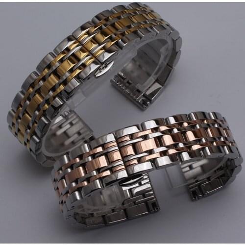 Hot Watch Band Bracelet Silver With gold /rosegold Watchbands accessories for men womens Wristwatches band 14 16 18 20 22 23mm