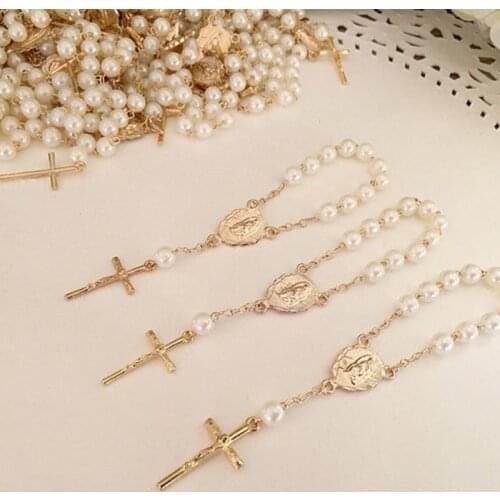 5pcs cross Rosary Bracelets Christening Baptism religion church wedding Confirmation First 1st Holy Communion baby shower gift