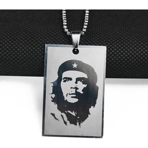 Hero Metal Ernesto Che Guevara Portrait Stainless Steel dog Tag Pendant Necklace Punk Laser photo Beads Chain Men Jewelry Gift