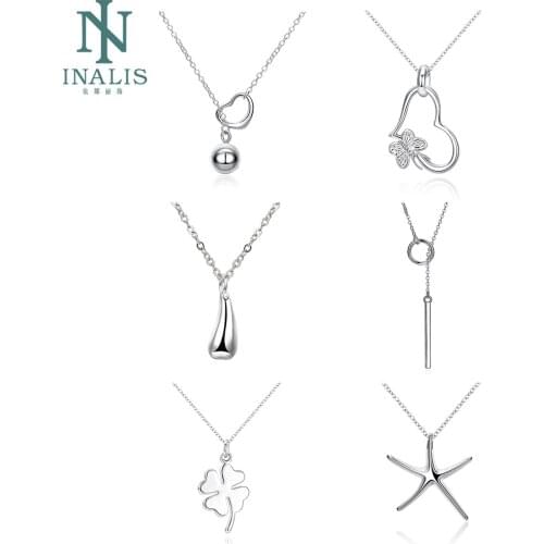 Simple Fine Pendant Necklace Chain For Women Square Zircon Heart Star Silver New Fashion Necklaces Accessory Jewelry Best Gift