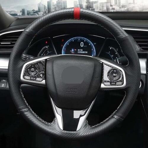 Car Steering Wheel Cover Soft Black Carbon Fiber Genuine Leather For Honda Civic Civic 10 2016-2019 CRV CR-V 2017-2019 Clarity