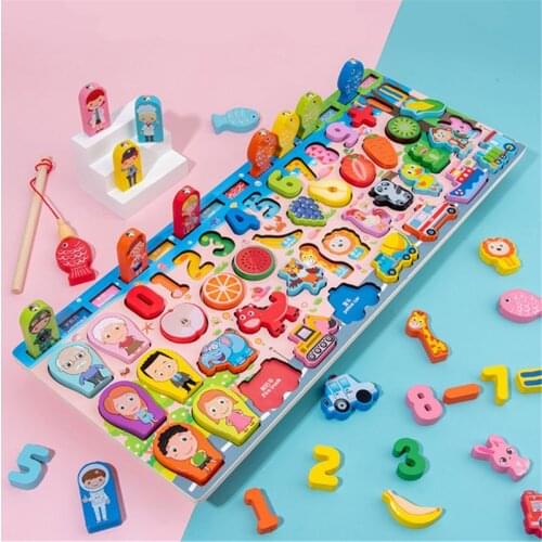 Montessori Wood Blocks Puzzle Board Set for Toddler Preschool Kids Y4QA