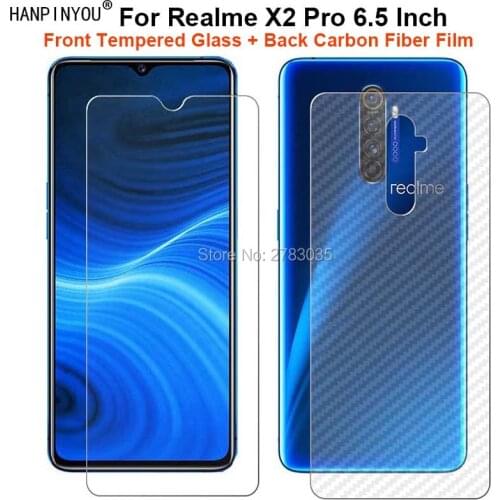 For OPPO Realme X2 Pro 6.5" 1Set = Soft Back Carbon Fiber Film + Ultra Thin Premium Tempered Glass Front Screen Protector