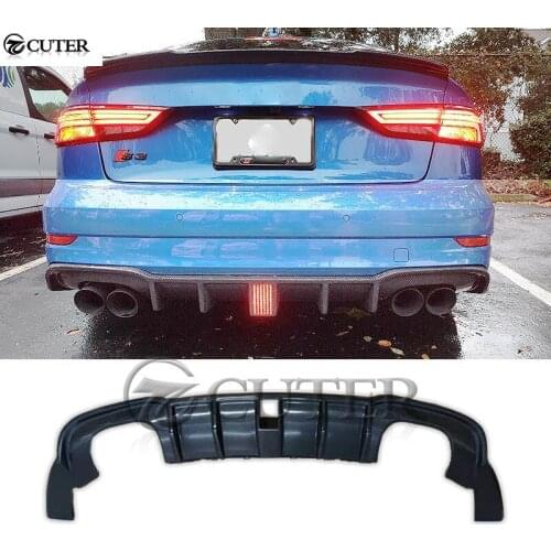 A3 carbon fiber rear bumper diffuser lip with LED lights for Audi A3 S-line S3 sedan body kit 16-UP