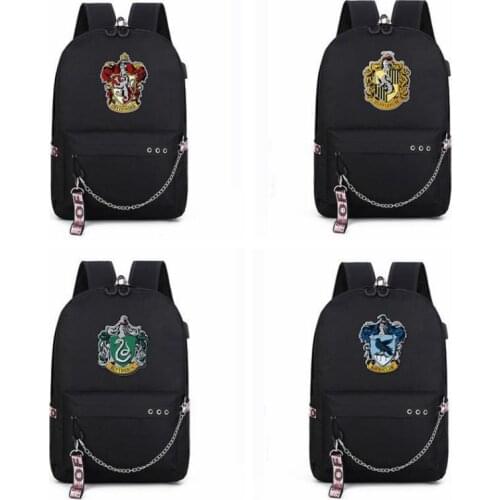 Harries Four College Simple Leisure Large Capacity USB Port Backpack Potter Students Schoolbag Canvas Backpack