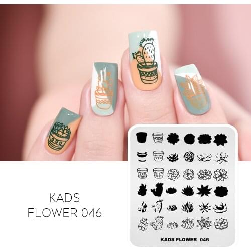 KADS Flower 046 Nail Art Stamp Stamping Template Succulent Plants Pattern Stainless Steel Nail Manicure Stencil Tool Nail Plate