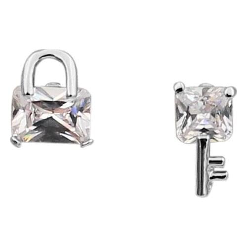 Korean romantic crystal key lock cute stud earrings for women girls jewelry gift alloy nickel free fce039