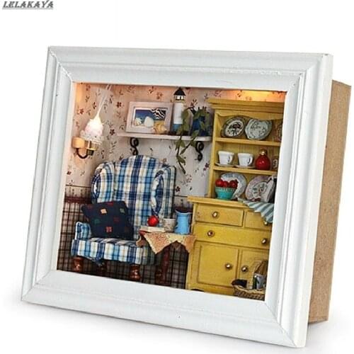 Creative Photo Frame DIY Wooden Doll house Handmade Crafts Furniture Kit Room Miniature Assembling Model Toys Home Decoration