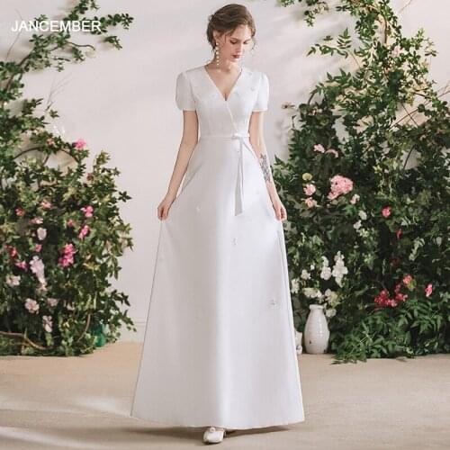 LDR46 White Evening Dress 2021 New Simple Slim-fit Short-sleeved Elegant Party Dress Belt Bridal Dress 2020 Daily Wearable