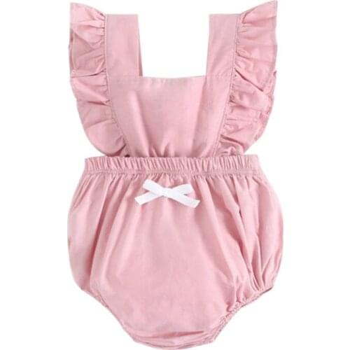 Baby Summer Jumpsuit Girls Solid Print Strap Sleeveless Infant Baby Girl Casual Newborn Bodysuit