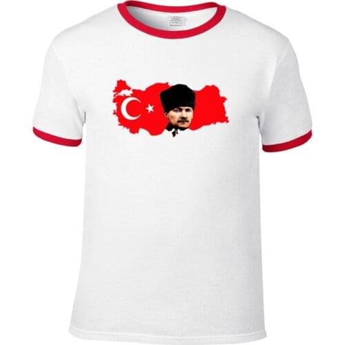 Print Flag Map of Turkey and Mustafa Kemal Ataturk cotton O-collar mens Raglan-sleeved mens T-shirt wholesale