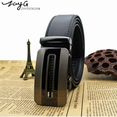 ZAYG Men Simple stitching Alloy Automatic Buckle Belt Genuine Leather Luxury Male Belts Men Fashion Classic Belt Business Belt